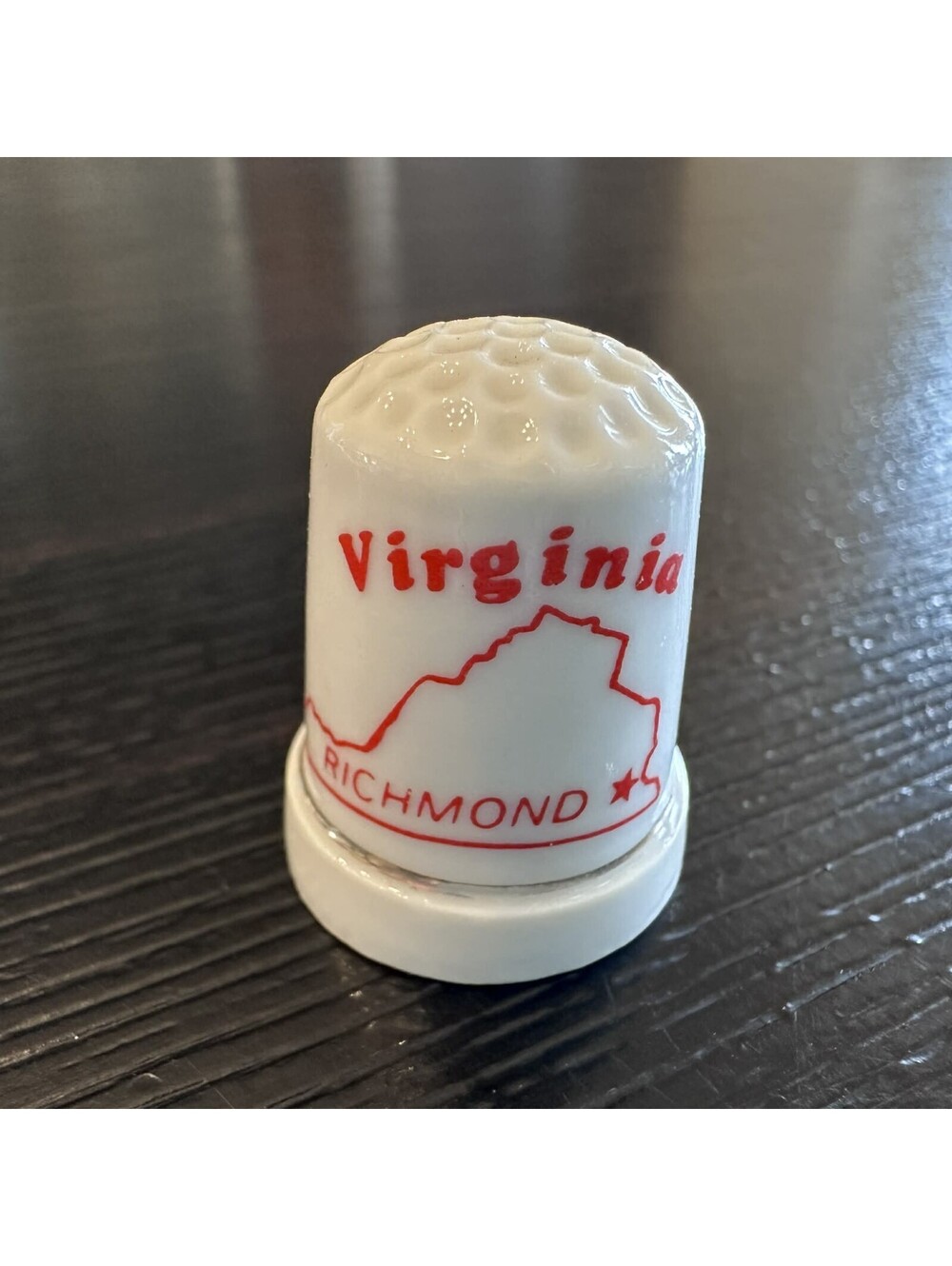 Vintage Virginia Richmond Souvenir Thimble Red White State Map EUC